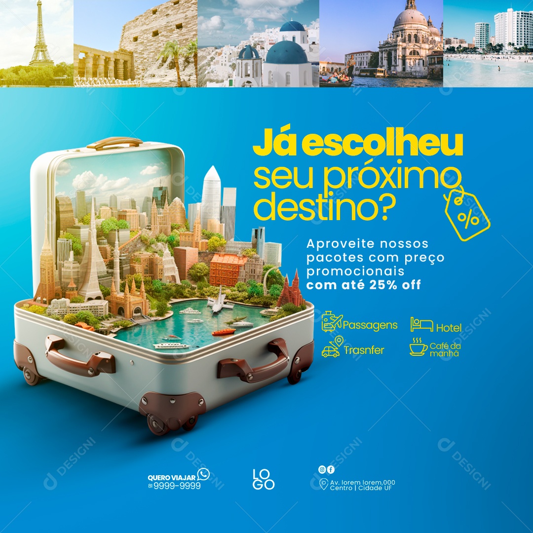 Preços Promocionais Agência De Viagens Social Media PSD Editável