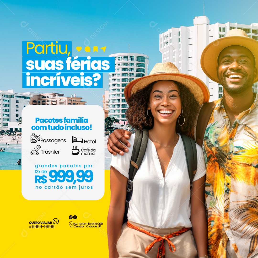 Partiu Suas Férias Incríveis Agência De Viagens Social Media PSD Editável