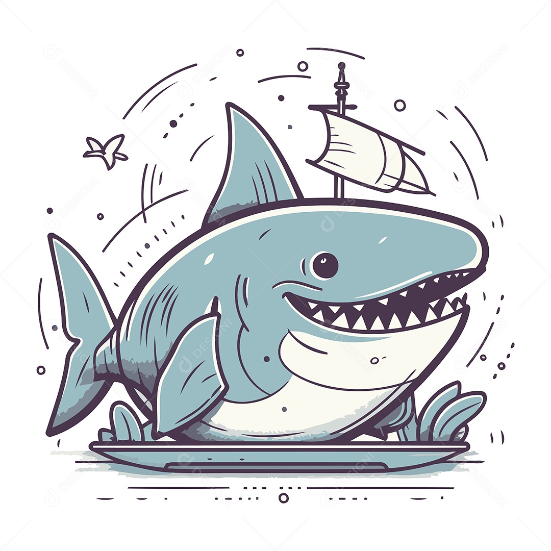 Tubarão de Desenho Animado Ilustração Vetor EPS