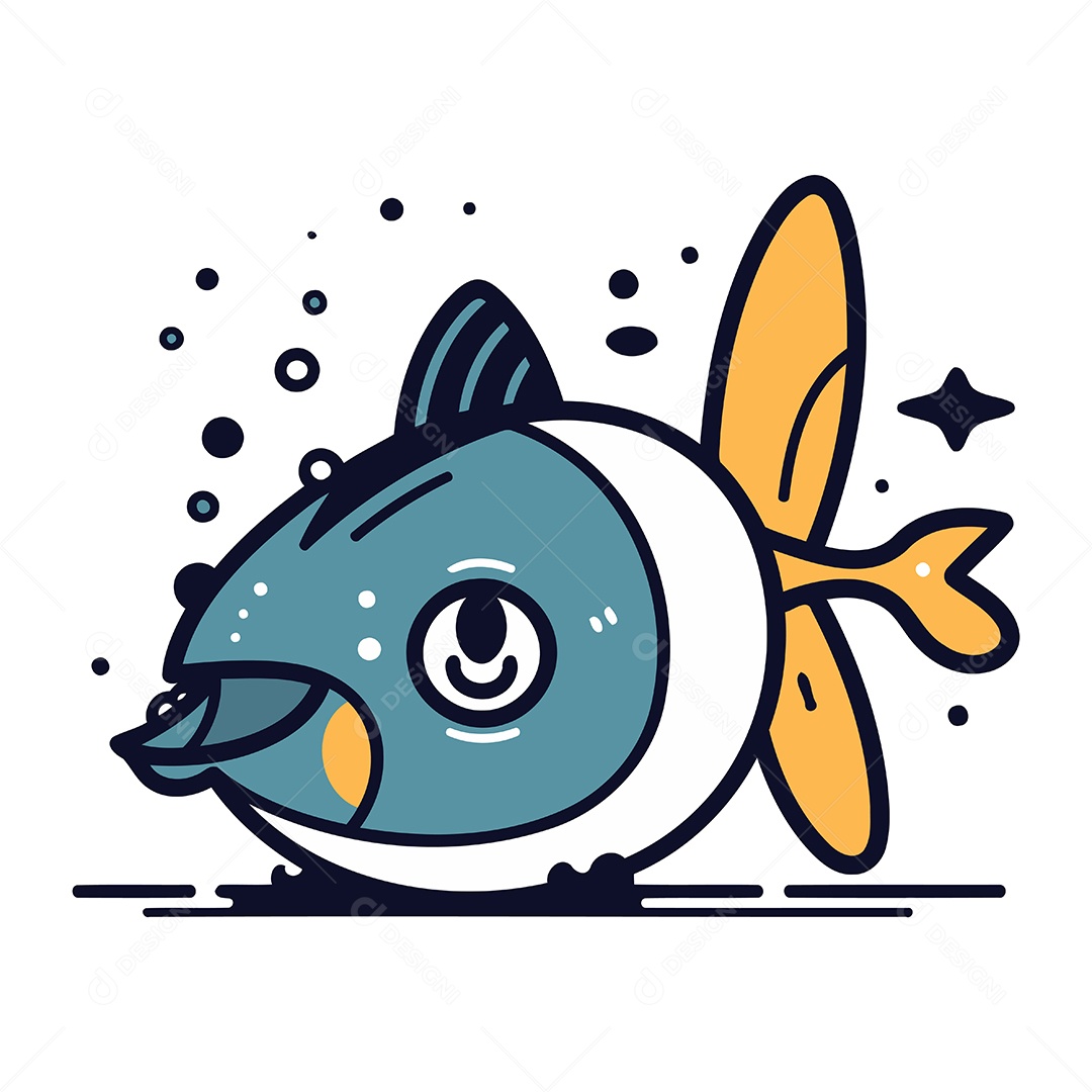Peixe Fofo de Desenho Animado Ilustração Vetor EPS
