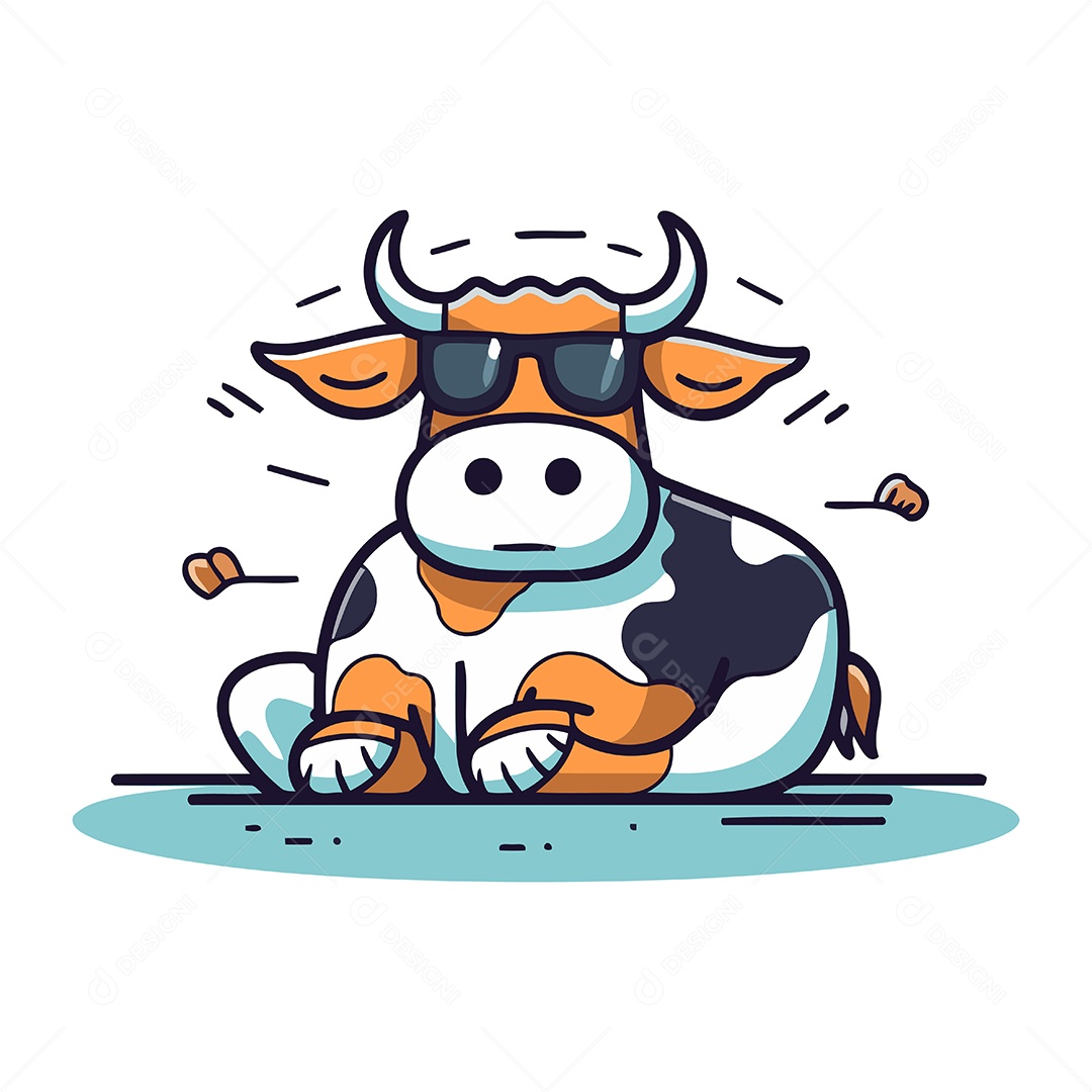 Vaca Fofa com Óculos Ilustração Vetor EPS