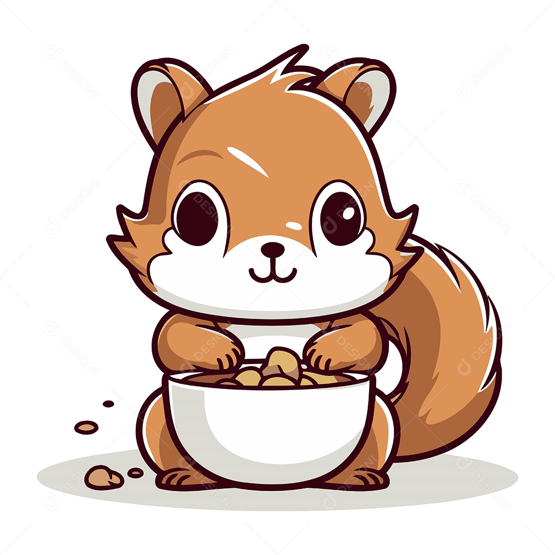 Esquilo Fofo com Tigela Ilustração Vetor EPS