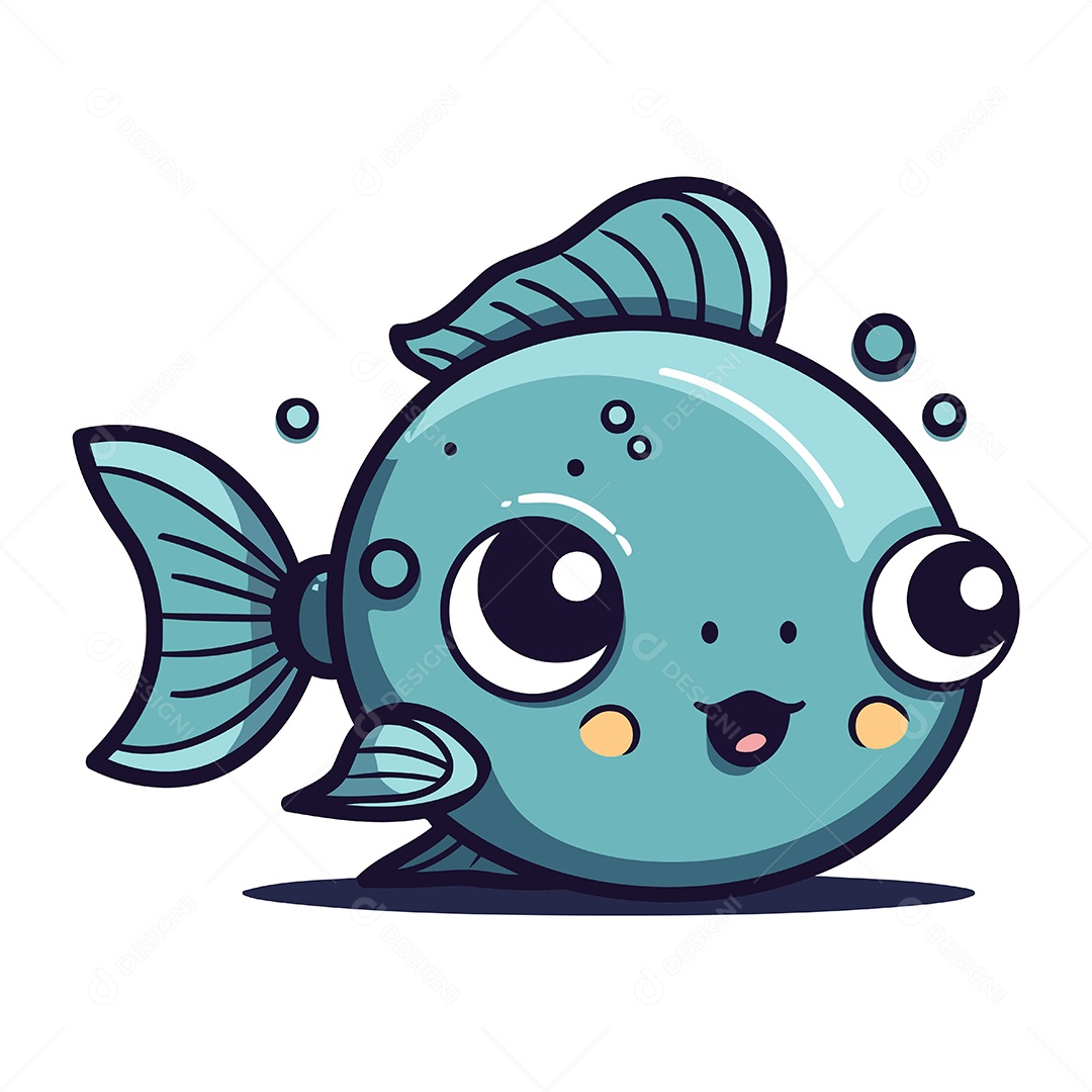 Peixe Fofo de Desenho Animado Ilustração Vetor EPS