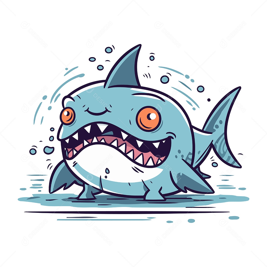 Tubarão de Desenho Animado Ilustração Vetor EPS