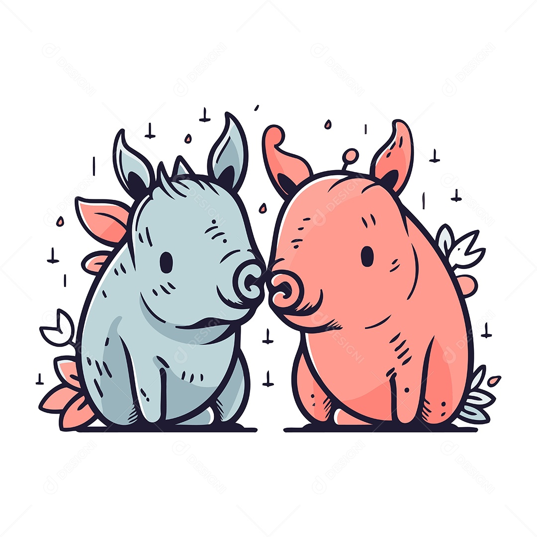 Rinocerontes de Desenho Animado Ilustração Vetor EPS