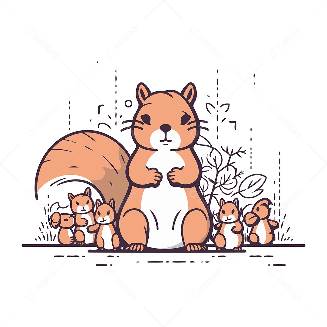 Esquilos de Desenho Animado Ilustração Vetor EPS