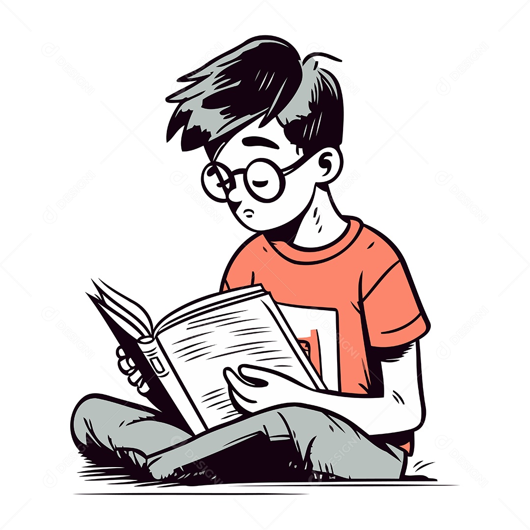 Menino Lendo um Livro Ilustração Vetor EPS