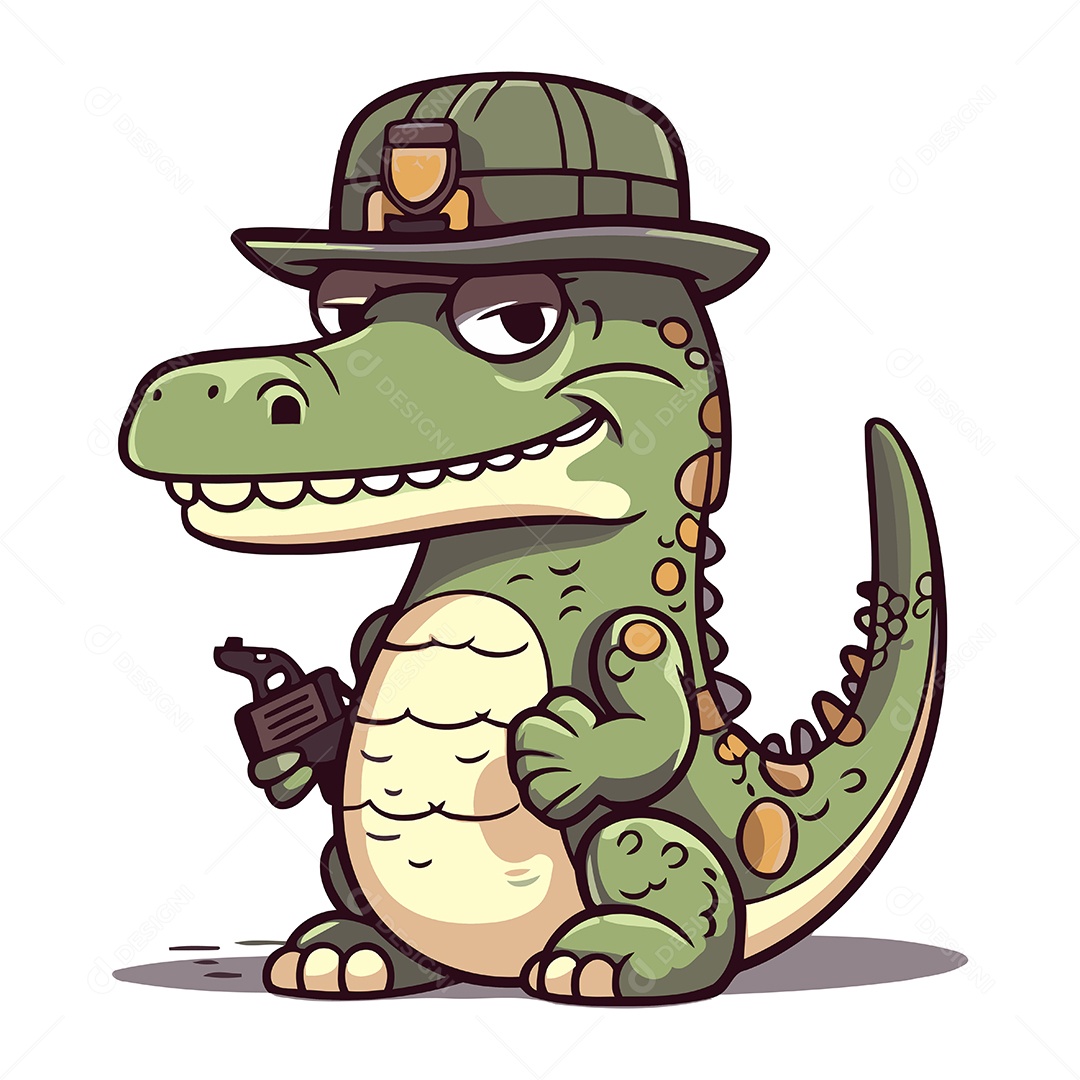 Crocodilo de Chapéu Desenho Animado Ilustração Vetor EPS