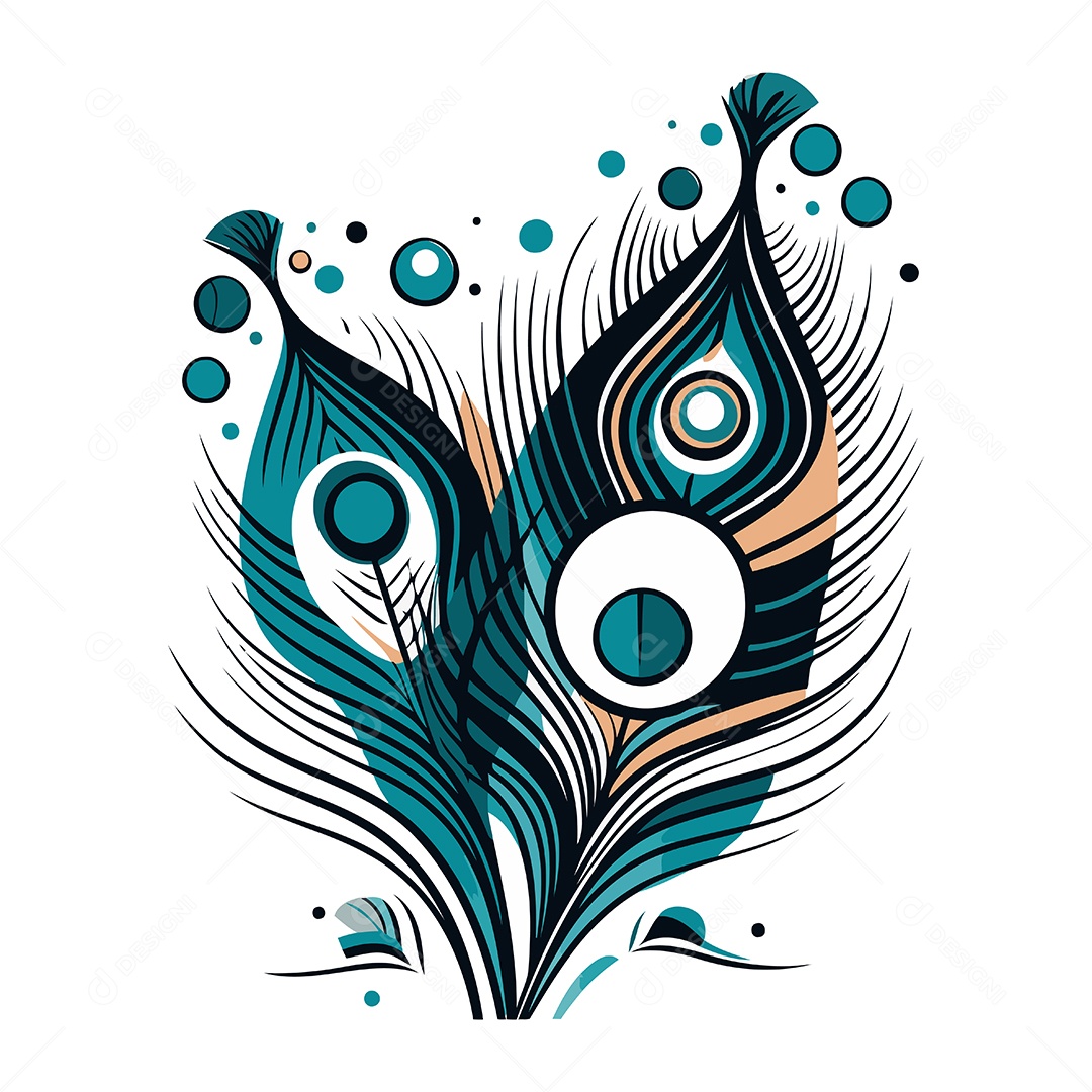 Pena de Pavão Desenho Animado Ilustração Vetor EPS