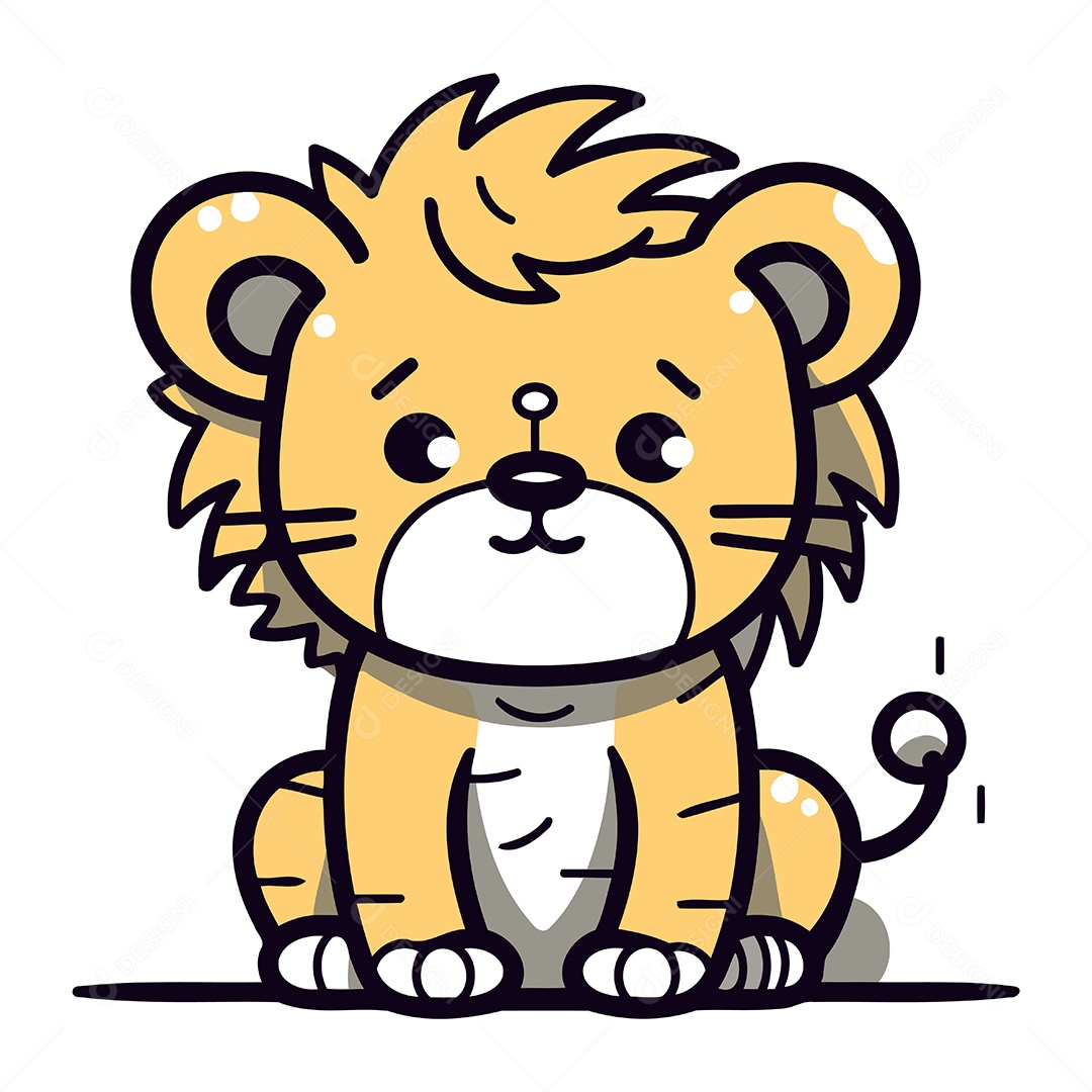 Leão Fofo de Desenho Animado Ilustração Vetor EPS