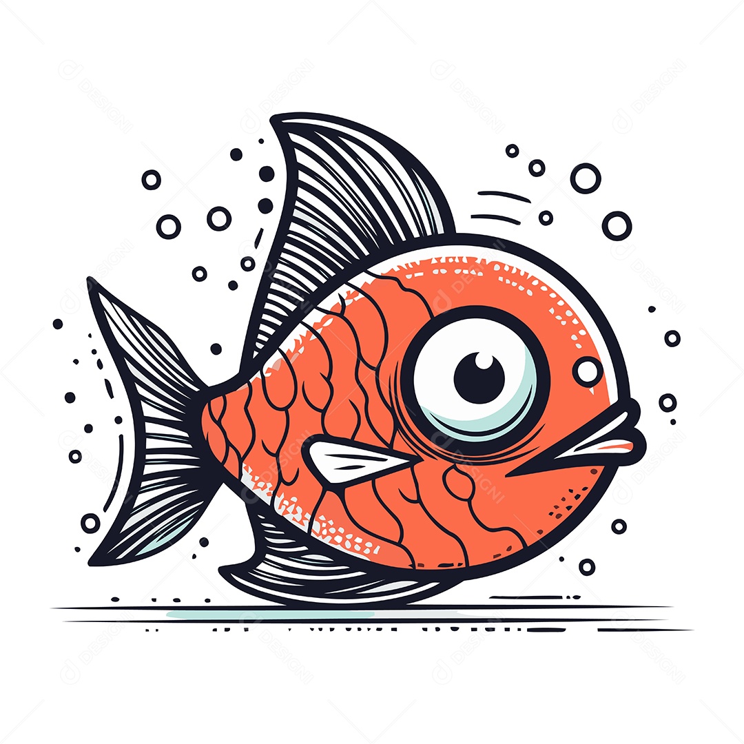Peixe Engraçado Desenho Animado Ilustração Vetor EPS