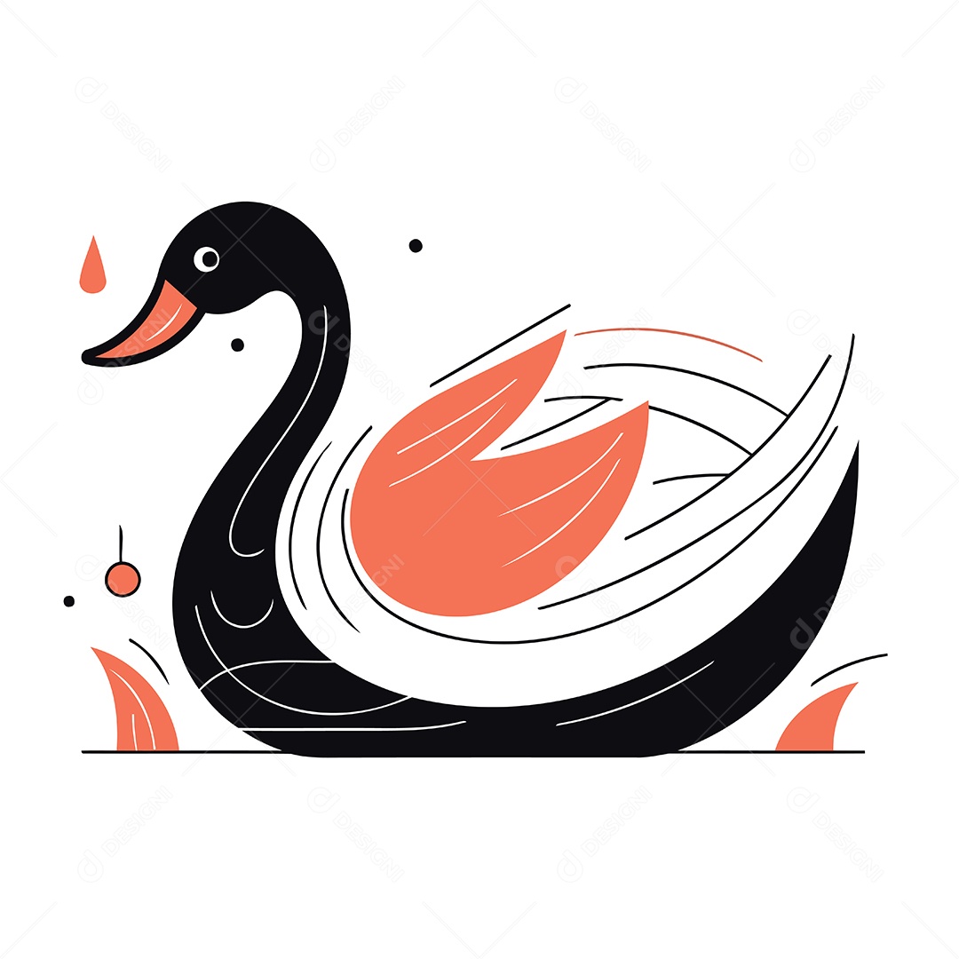 Cisne Negro de Desenho Animado Ilustração Vetor EPS