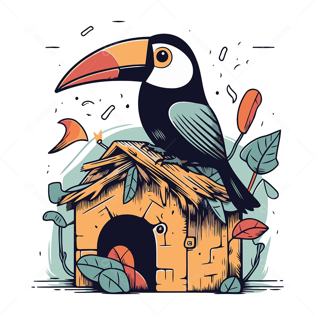 Tucano Fofo de Desenho Animado Ilustração Vetor EPS