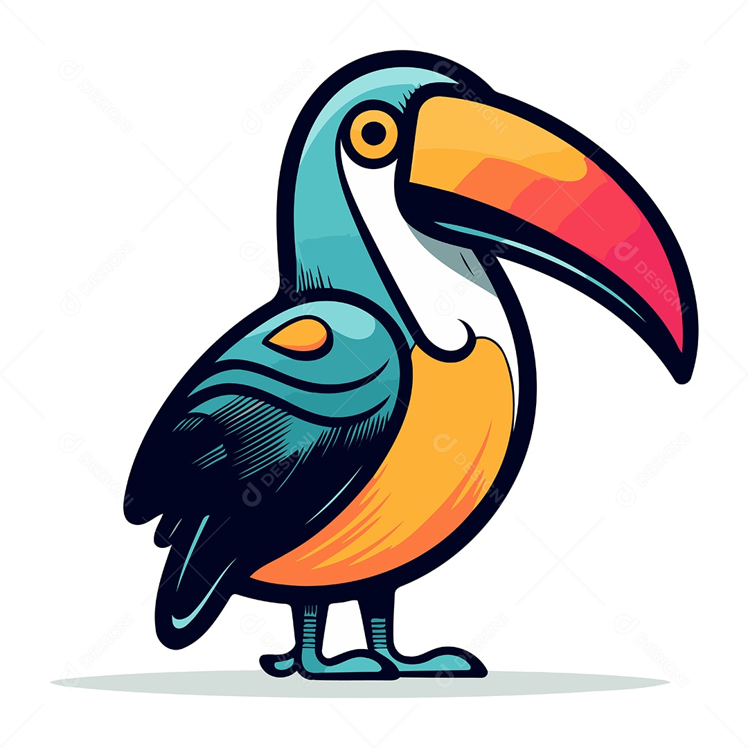 Tucano Fofo de Desenho Animado Ilustração Vetor EPS