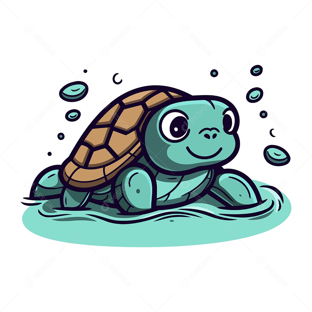 Tartaruga Fofa de Desenho Animado Ilustração Vetor EPS