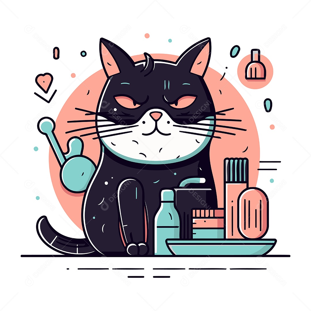 Gato Preto Fofo de Desenho Animado Ilustração Vetor EPS