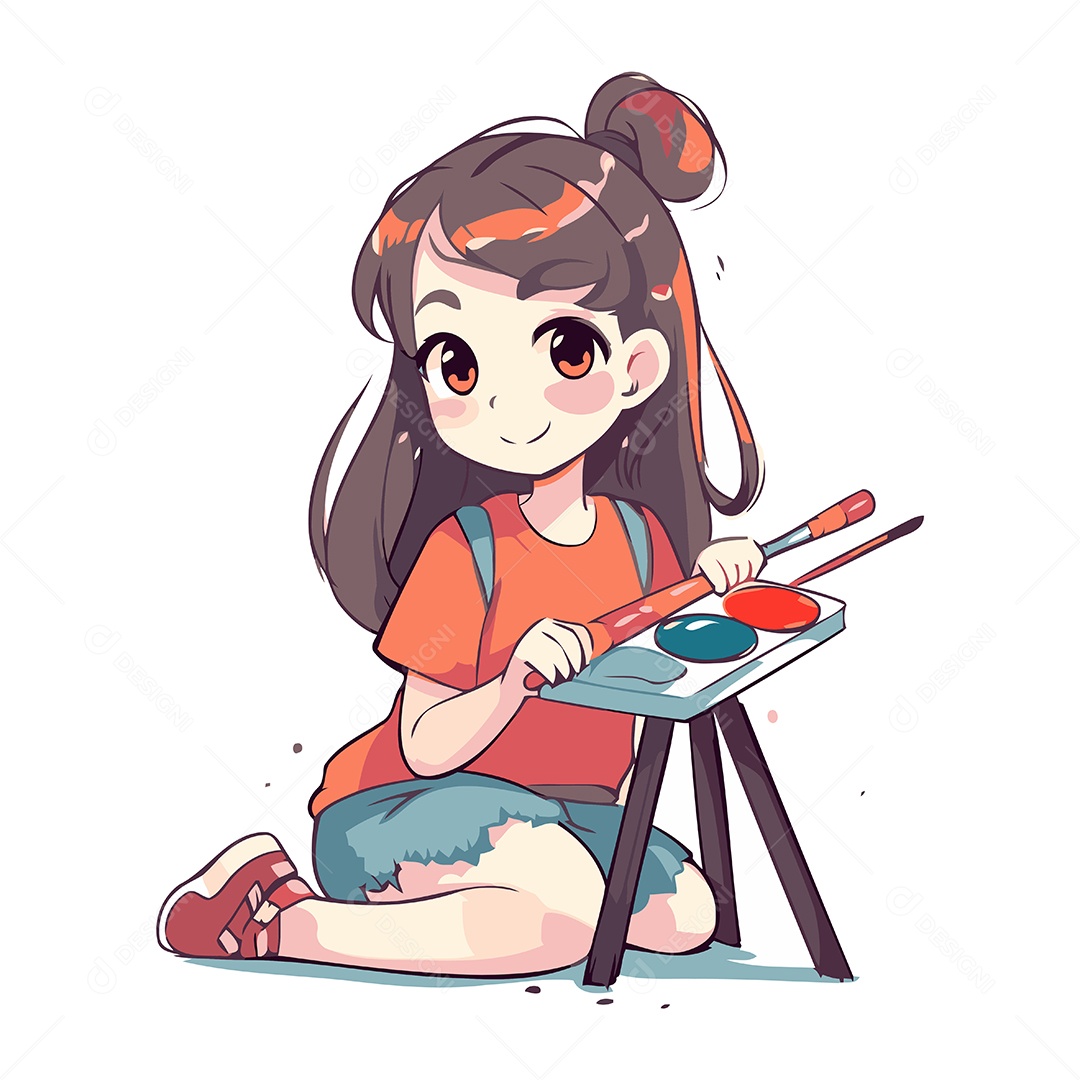 Menina Bonitinha Pintando Ilustração Vetor EPS