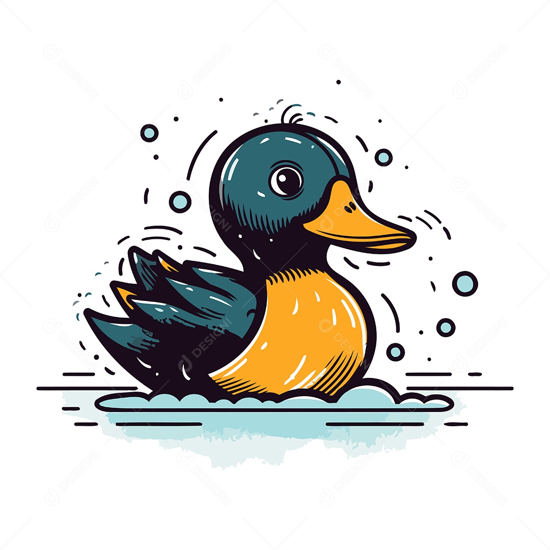 Pato Fofo de Desenho Animado Ilustração Vetor EPS