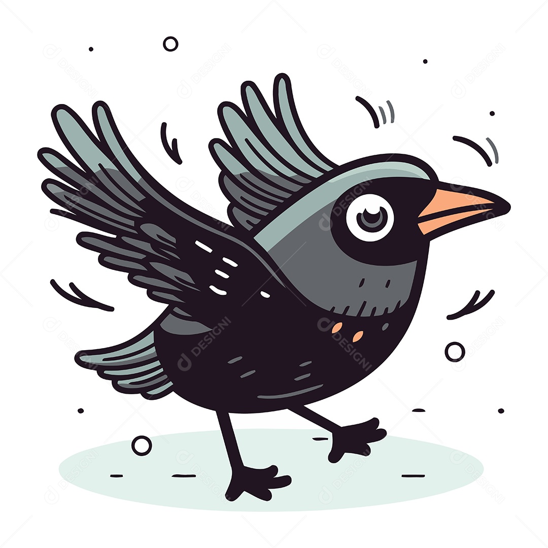 Corvo Fofo de Desenho Animado Ilustração Vetor EPS