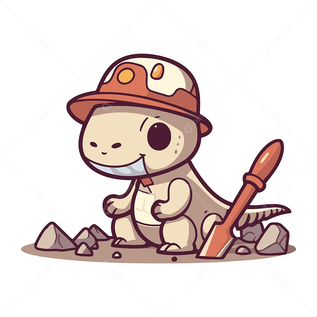 Dinossauro Fofo com Capacete e Pá Ilustração Vetor EPS