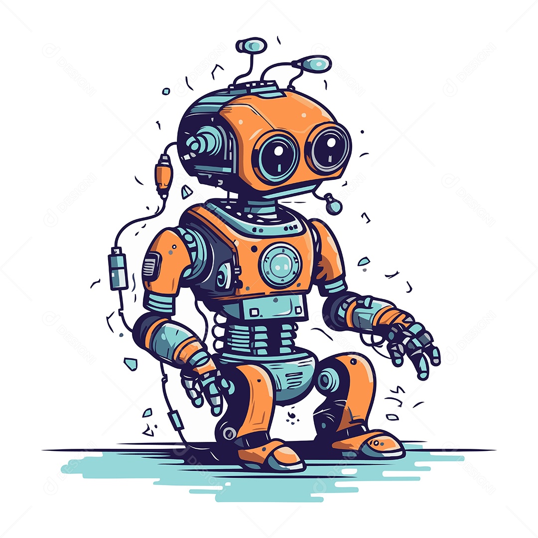 Robô de Desenho Animado Ilustração Vetor EPS