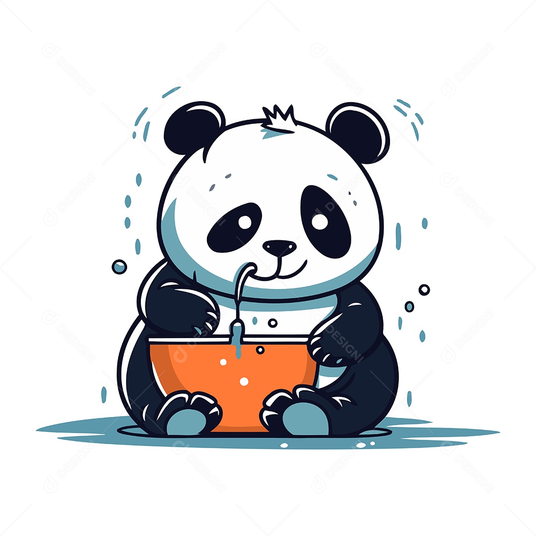 Panda Fofo com uma Tigela Ilustração Vetor EPS