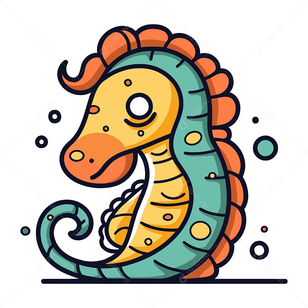 Cavalo Marinho de Desenho Animado Ilustração Vetor EPS