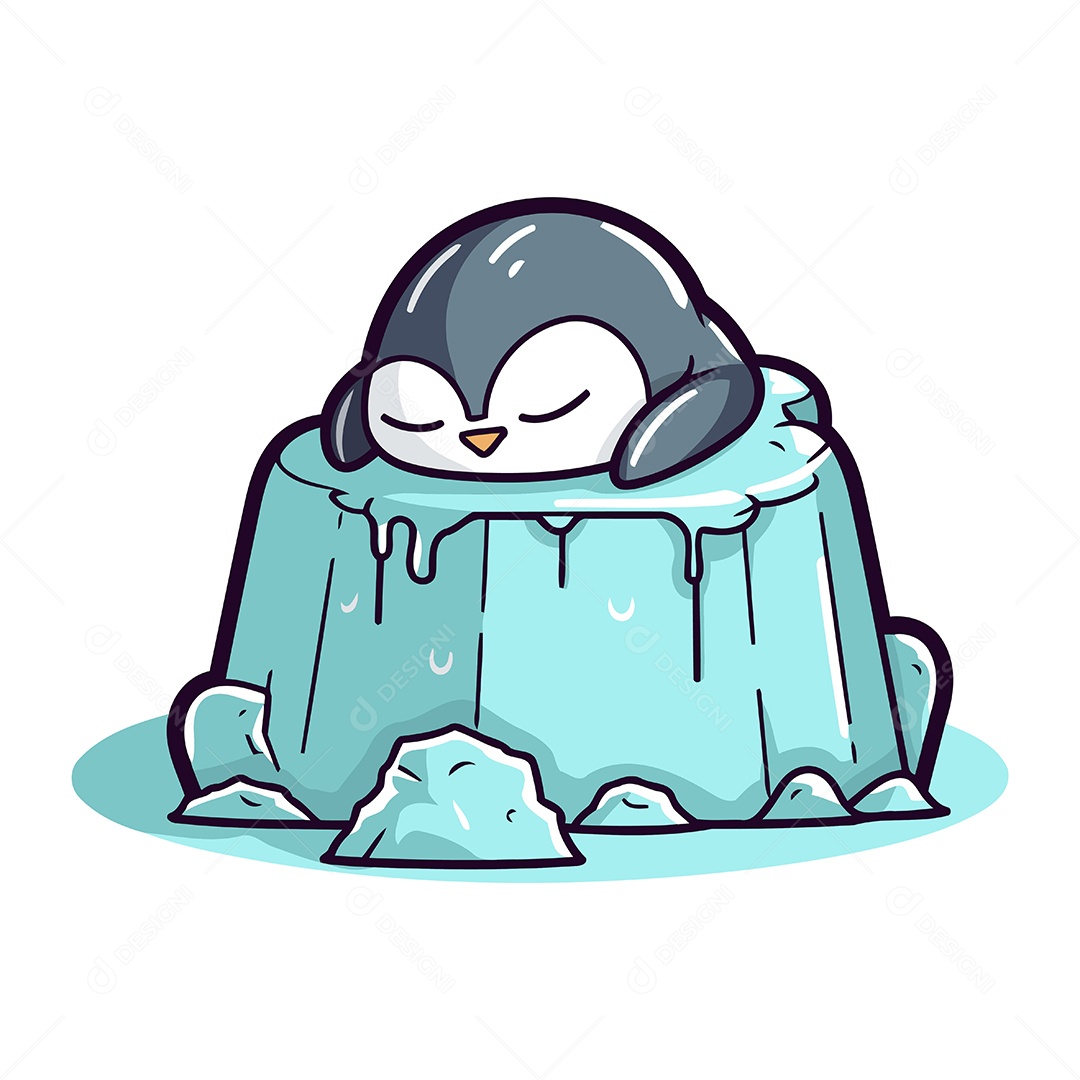 Pinguim Fofo Dormindo Ilustração Vetor EPS