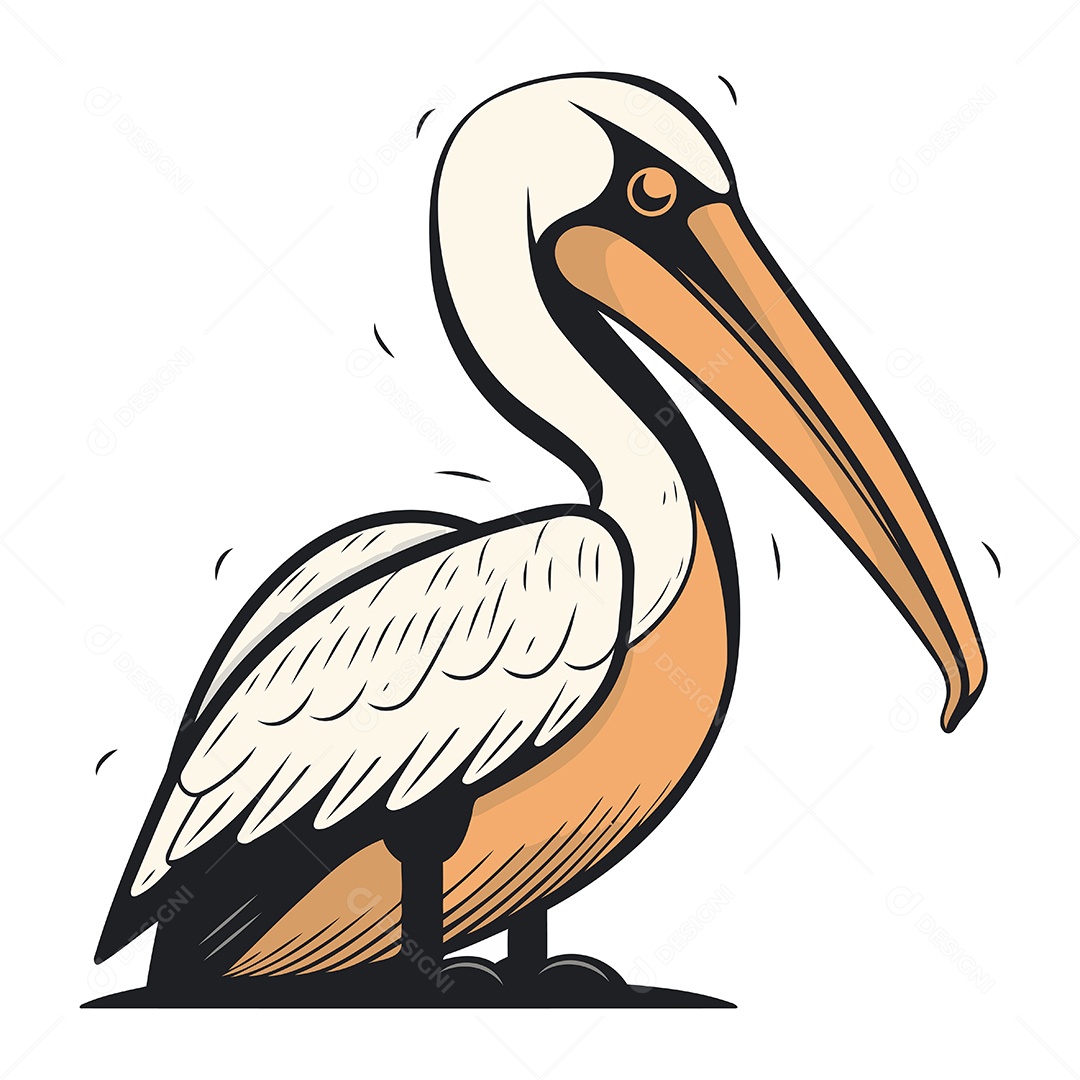 Pelicano Fofo de Desenho Animado Ilustração Vetor EPS