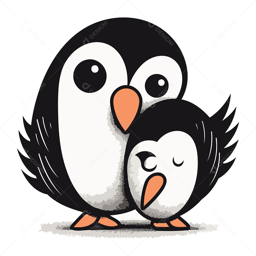 Casal de Pinguins Fofo Ilustração Vetor EPS