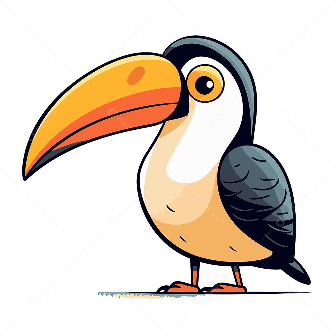 Tucano Fofo de Desenho Animado Ilustração Vetor EPS