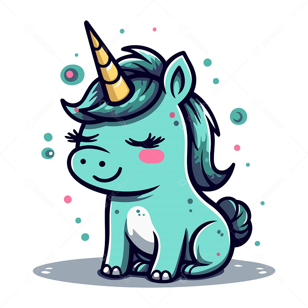 Unicórnio Fofo de Desenho Animado Ilustração Vetor EPS