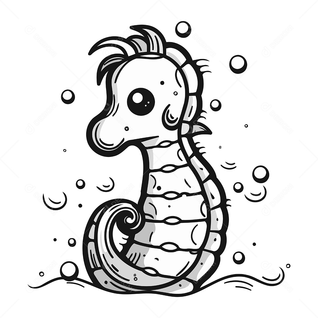 Cavalo Marinho de Desenho Animado Ilustração Vetor EPS