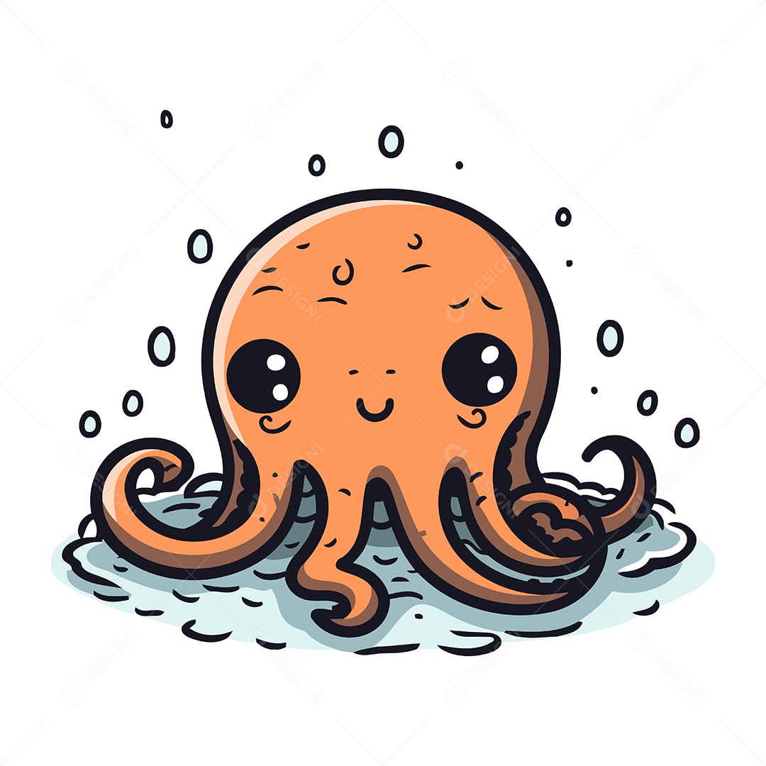 Polvo Fofo de Desenho Animado Ilustração Vetor EPS