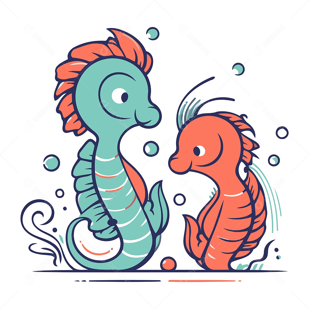 Cavalos Marinho de Desenho Animado Ilustração Vetor EPS