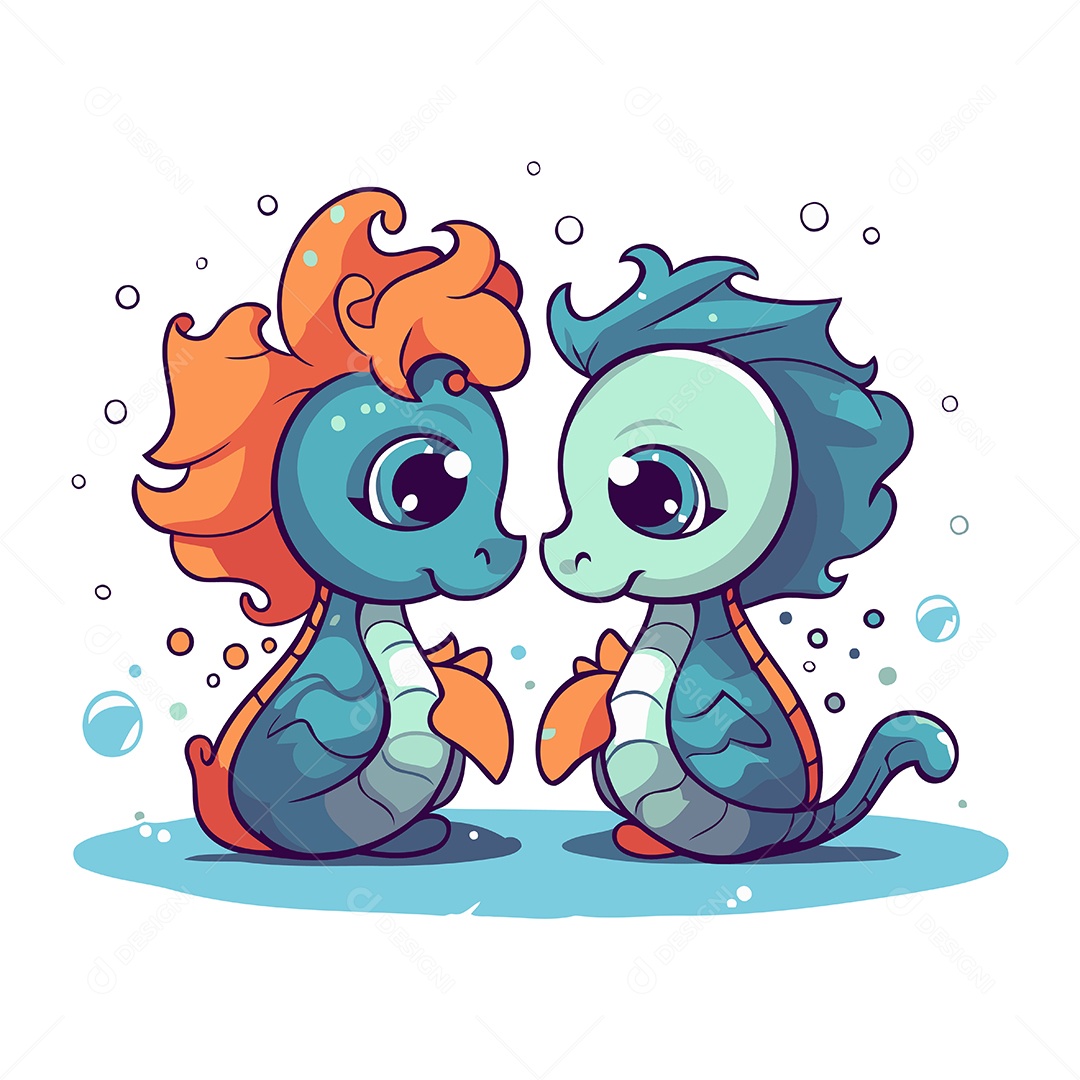 Cavalos Marinhos Desenho Animado Ilustração Vetor EPS