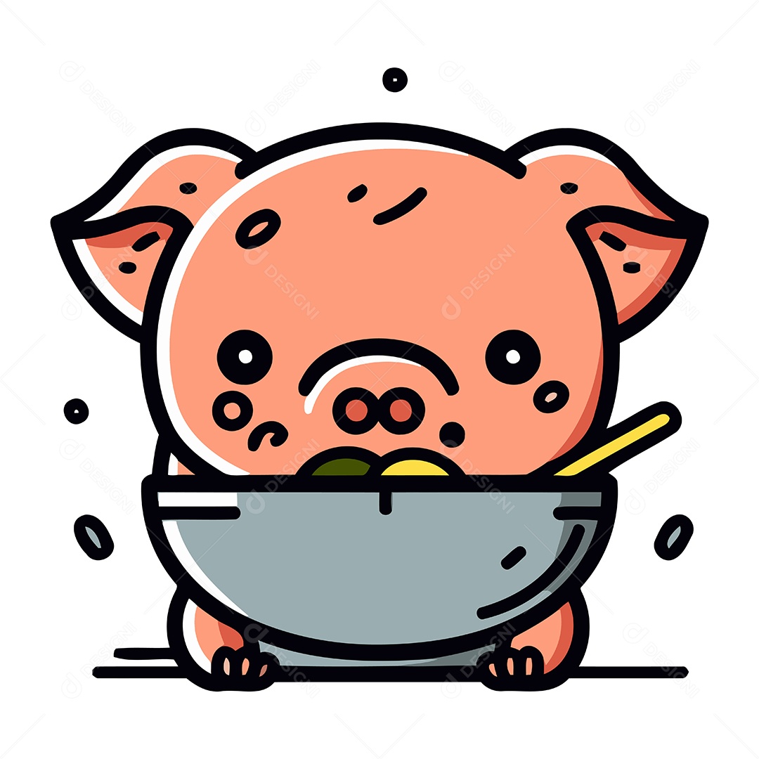 Porquinho Fofo com Tigela Ilustração Vetor EPS