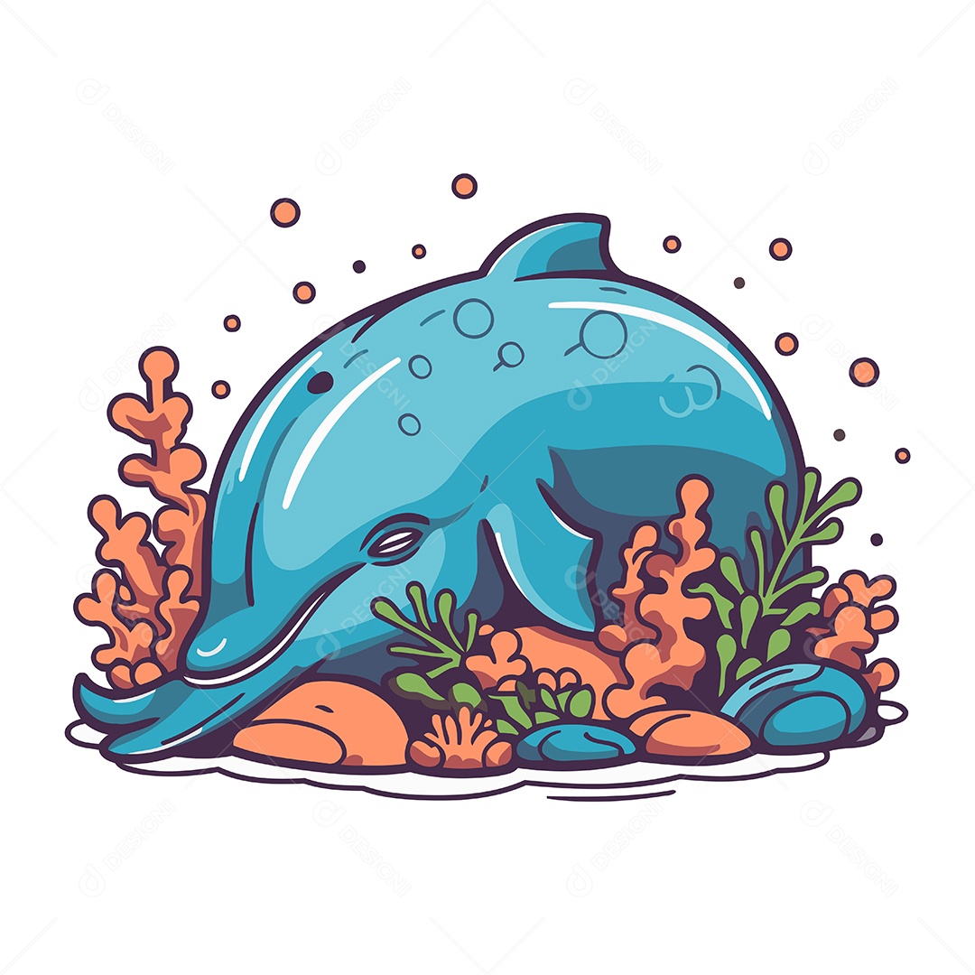 Golfinho Fofo de Desenho Animado Ilustração Vetor EPS