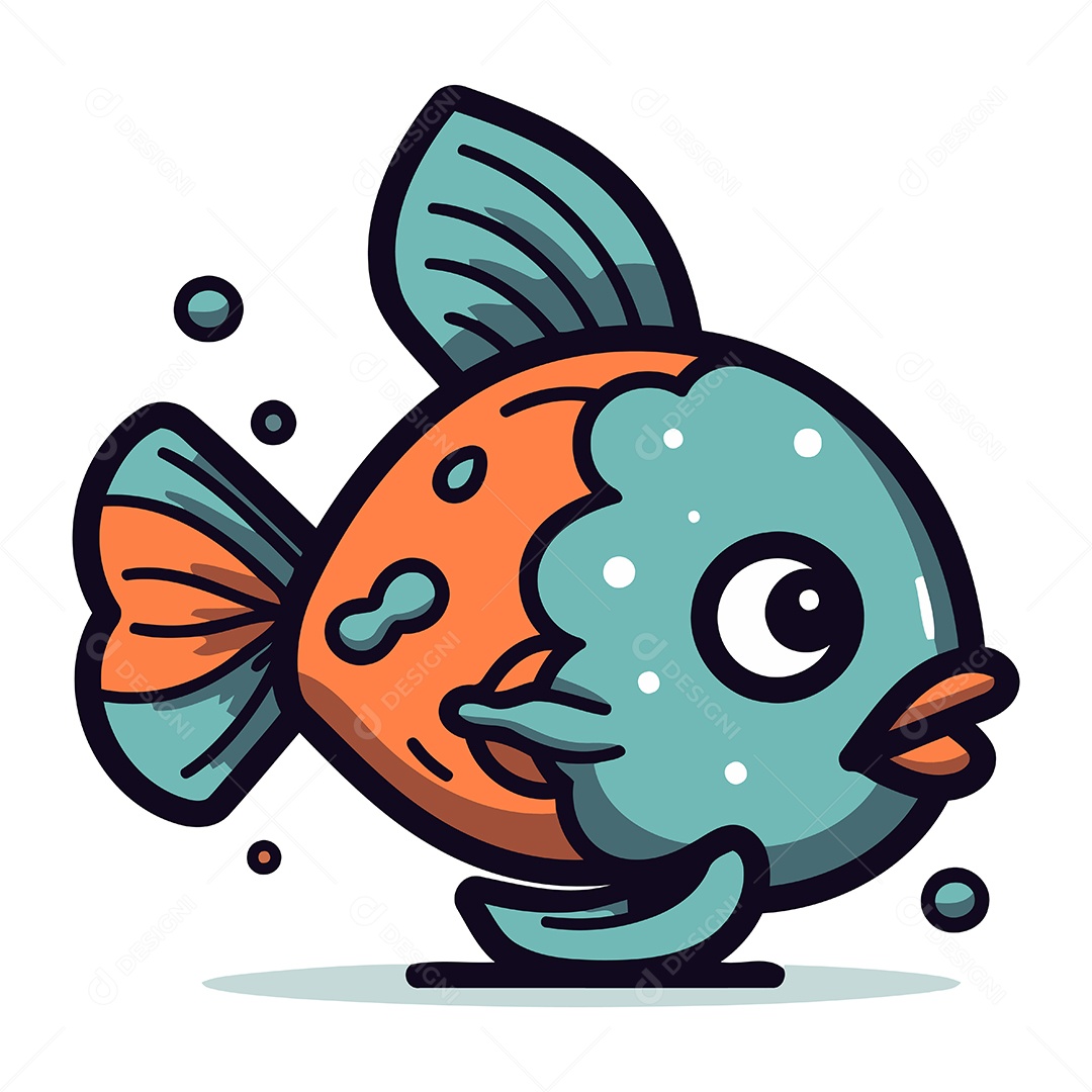 Peixe Fofo de Desenho Animado Ilustração Vetor EPS