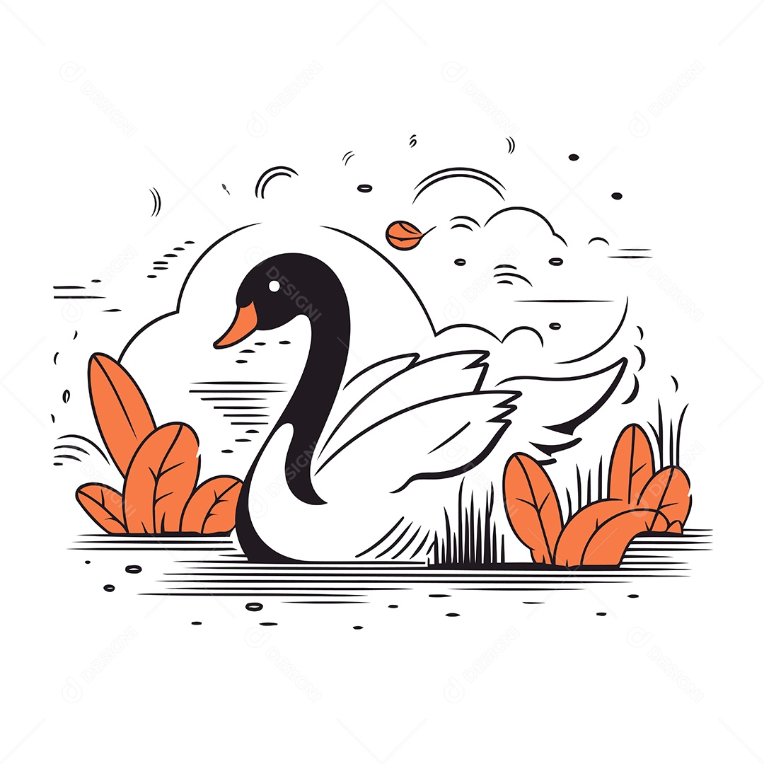 Cisne de Desenho Animado Ilustração Vetor EPS