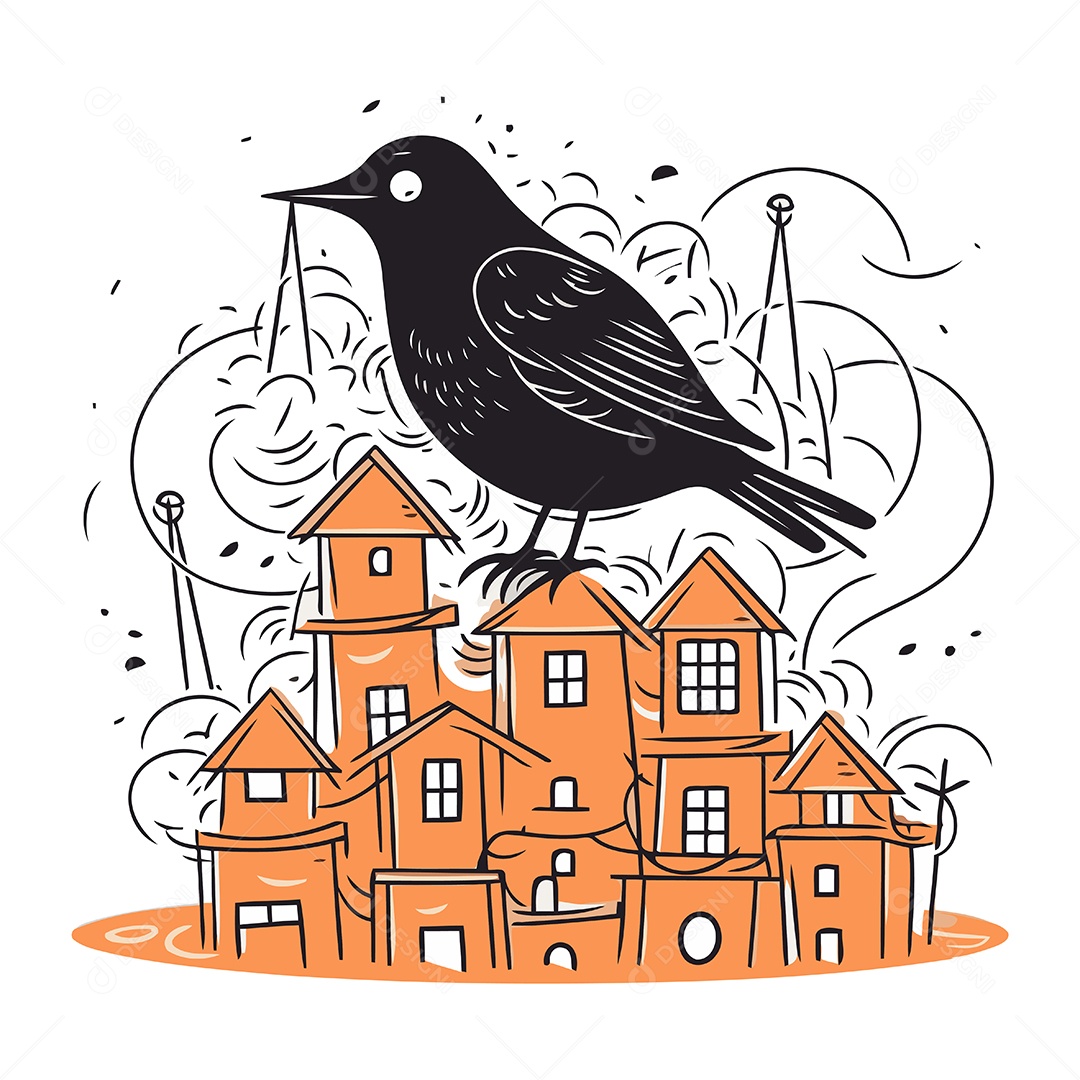 Corvo de Desenho Animado Ilustração Vetor EPS