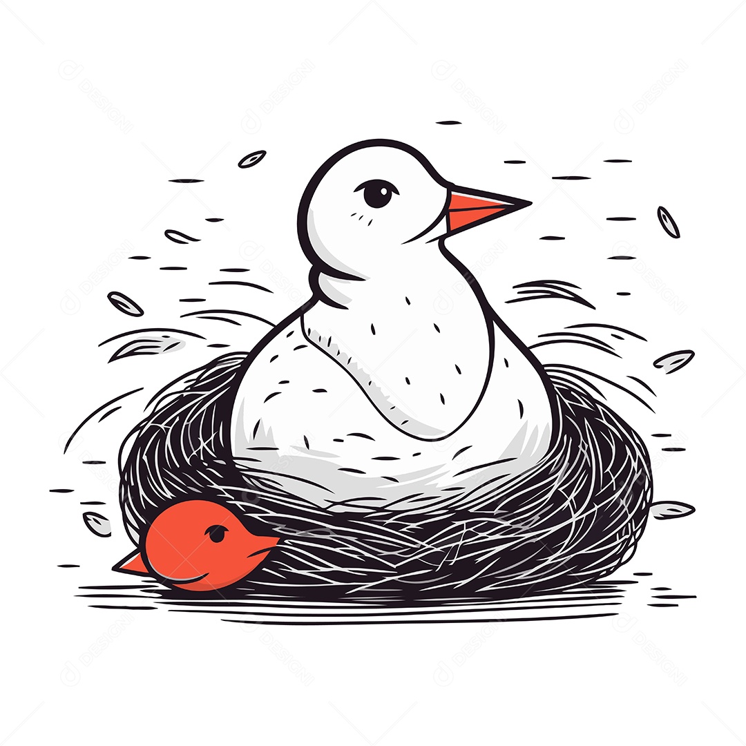 Patinho Fofo no Ninho Ilustração Vetor EPS