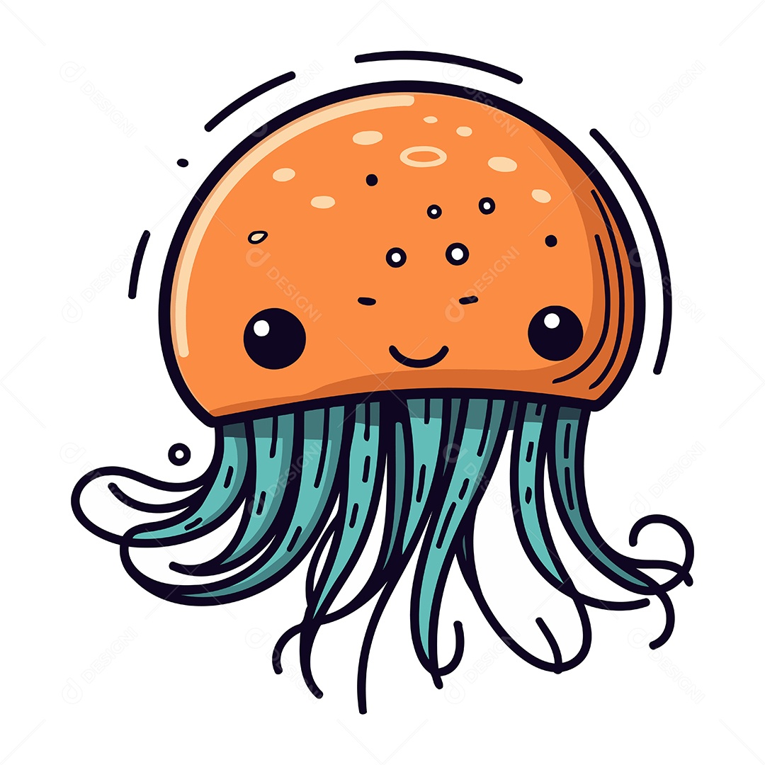 Água Viva Fofa de Desenho Animado Ilustração Vetor EPS