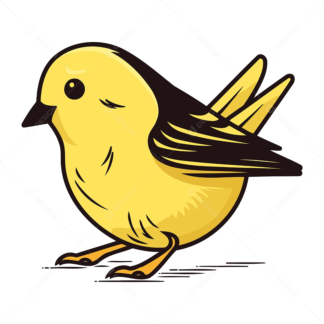 Passarinho Amarelo Fofo Ilustração Vetor EPS