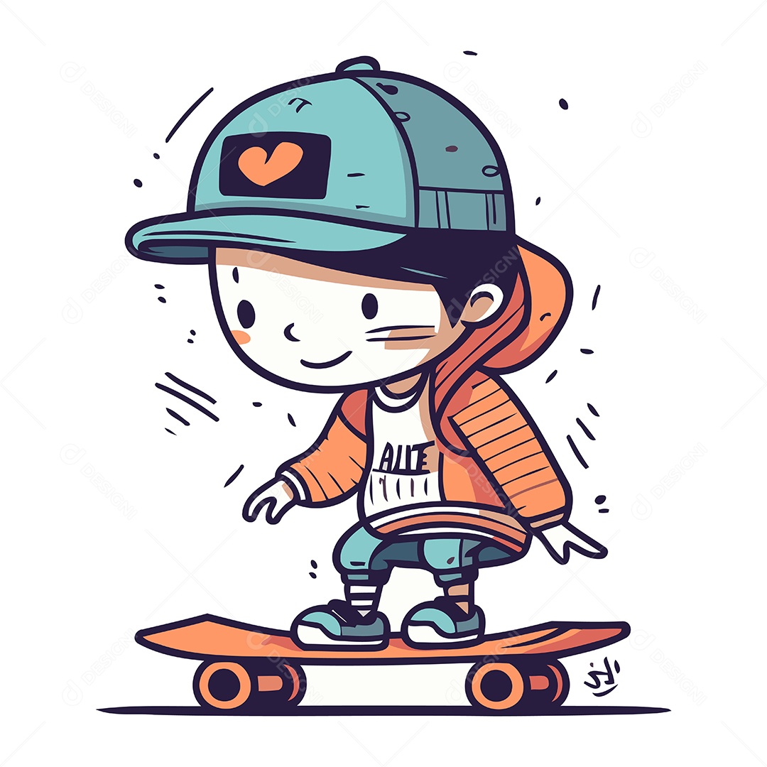 Menina Bonitinha Andando de Skate Ilustração Vetor EPS