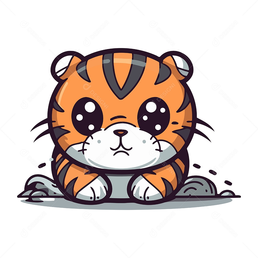 Tigre Fofo de Desenho Animado Ilustração Vetor EPS