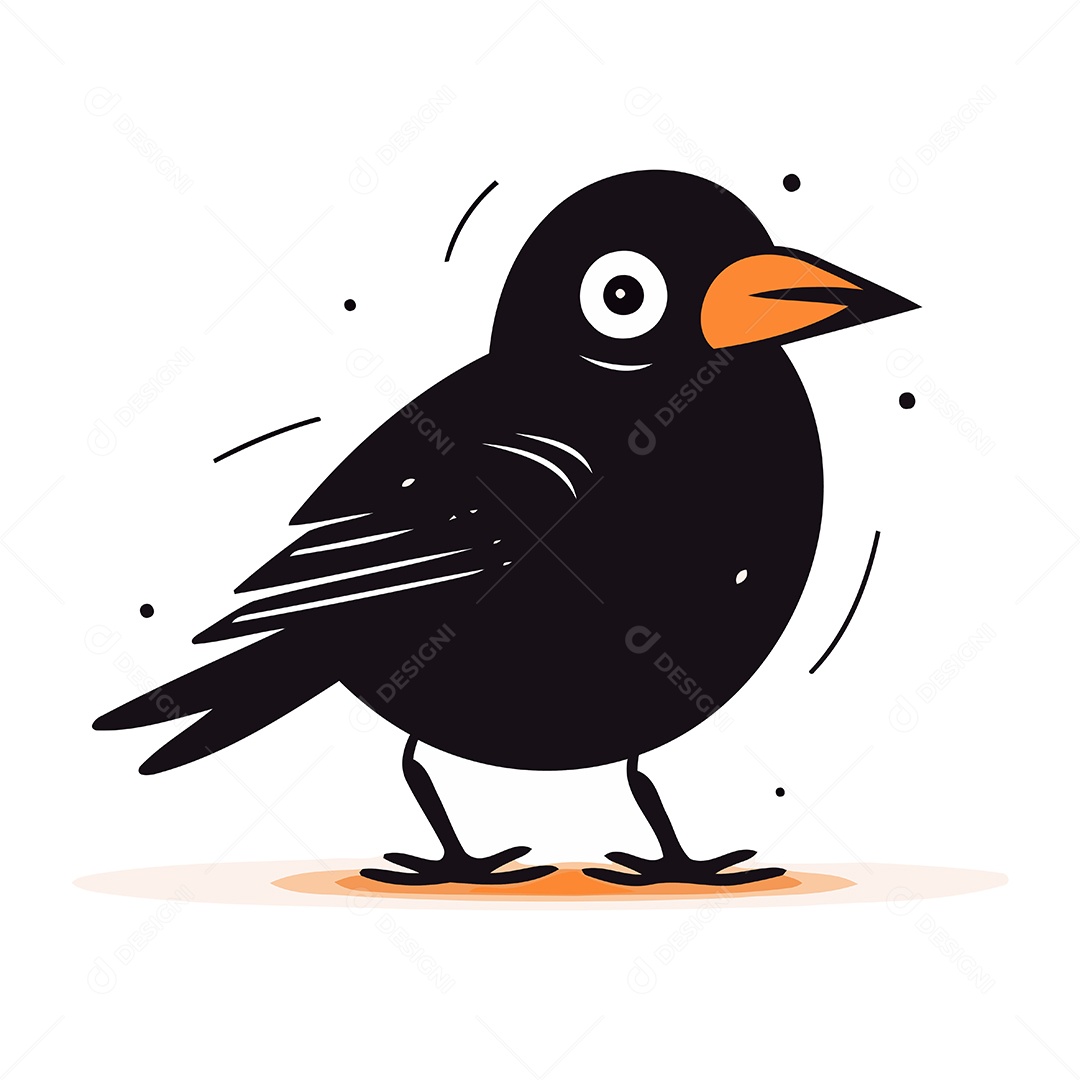 Pássaro Preto de Desenho Animado Ilustração Vetor EPS