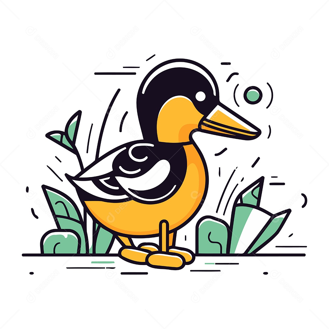 Pato Fofo de Desenho Animado Ilustração Vetor EPS