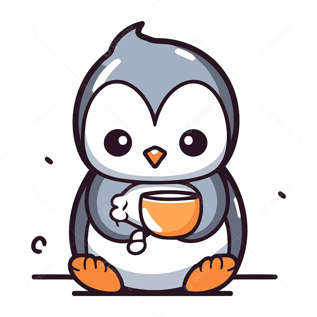 Pinguim Fofo com uma Xícara Ilustração Vetor EPS