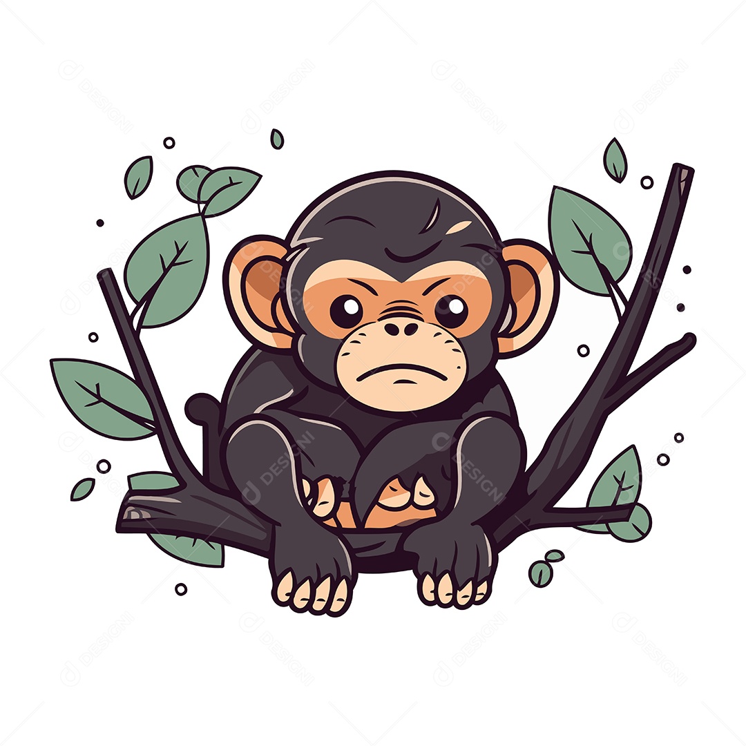 Macaco Fofo de Desenho Animado Ilustração Vetor EPS
